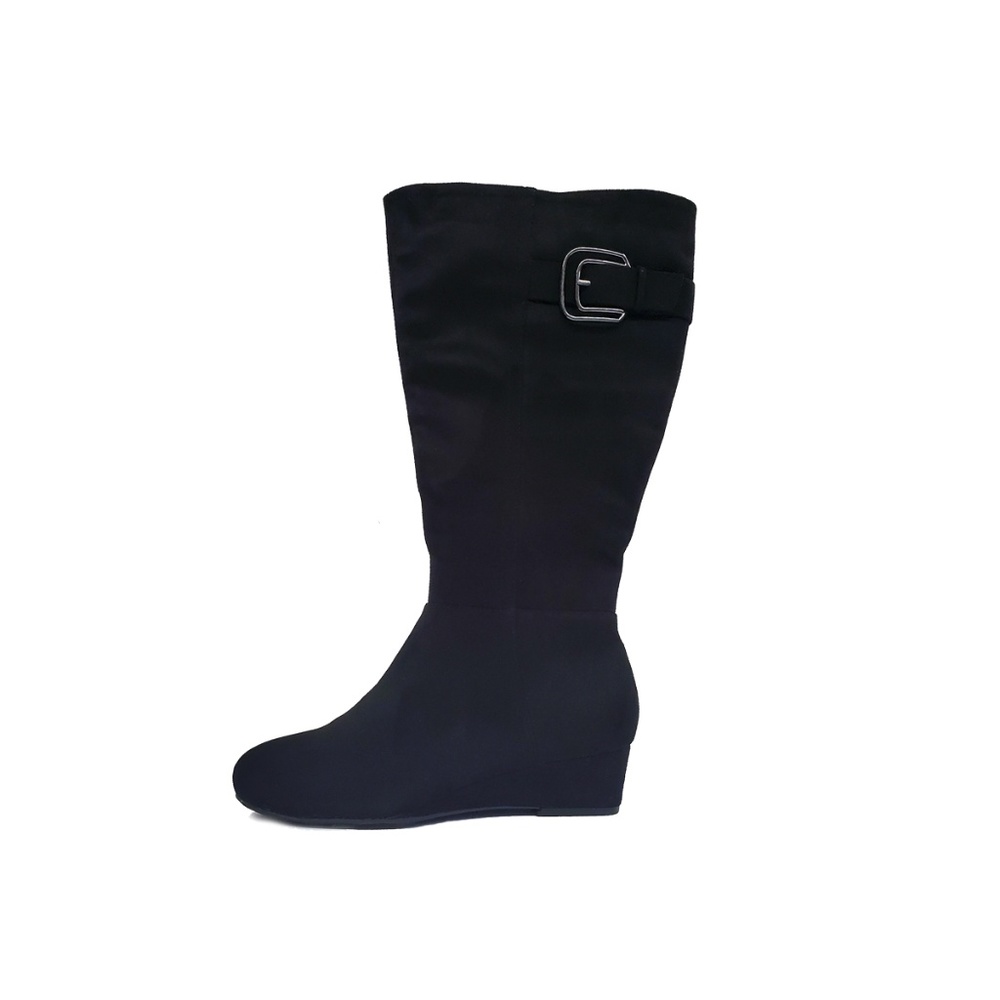 New Black Wide Calf Wedge Boot Sizes 7-13 Wide